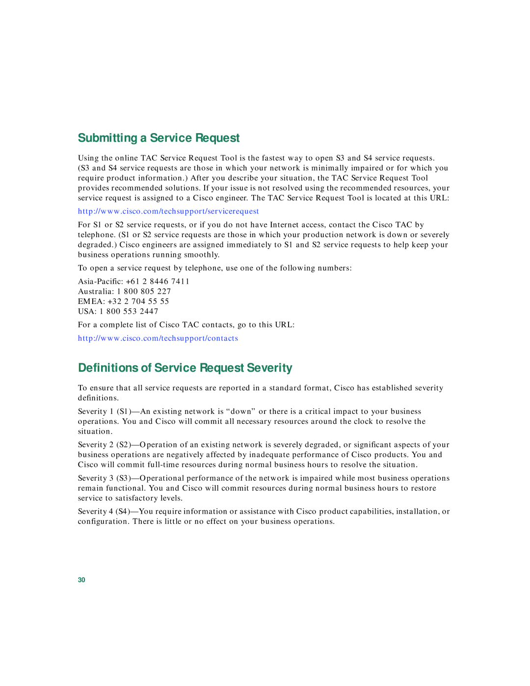 Cisco Systems 3560 warranty Submitting a Service Request, Definitions of Service Request Severity 