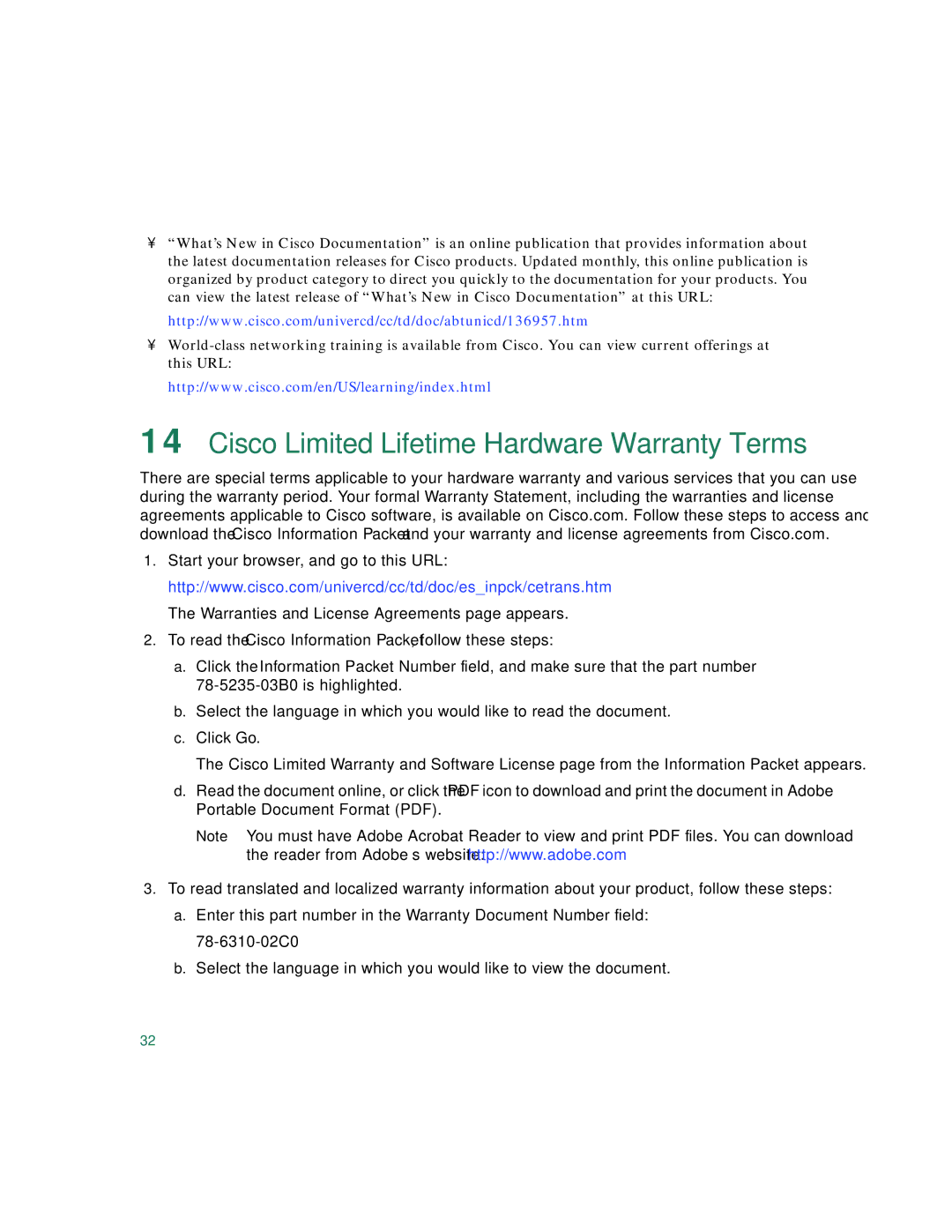 Cisco Systems 3560 warranty Cisco Limited Lifetime Hardware Warranty Terms 