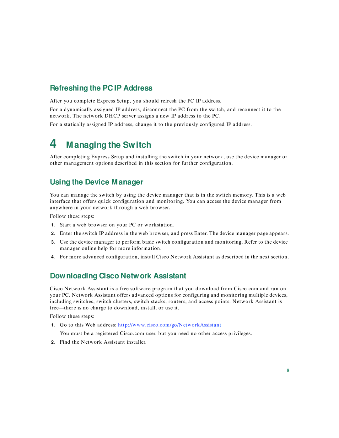 Cisco Systems 3560 warranty Managing the Switch, Refreshing the PC IP Address, Using the Device Manager 