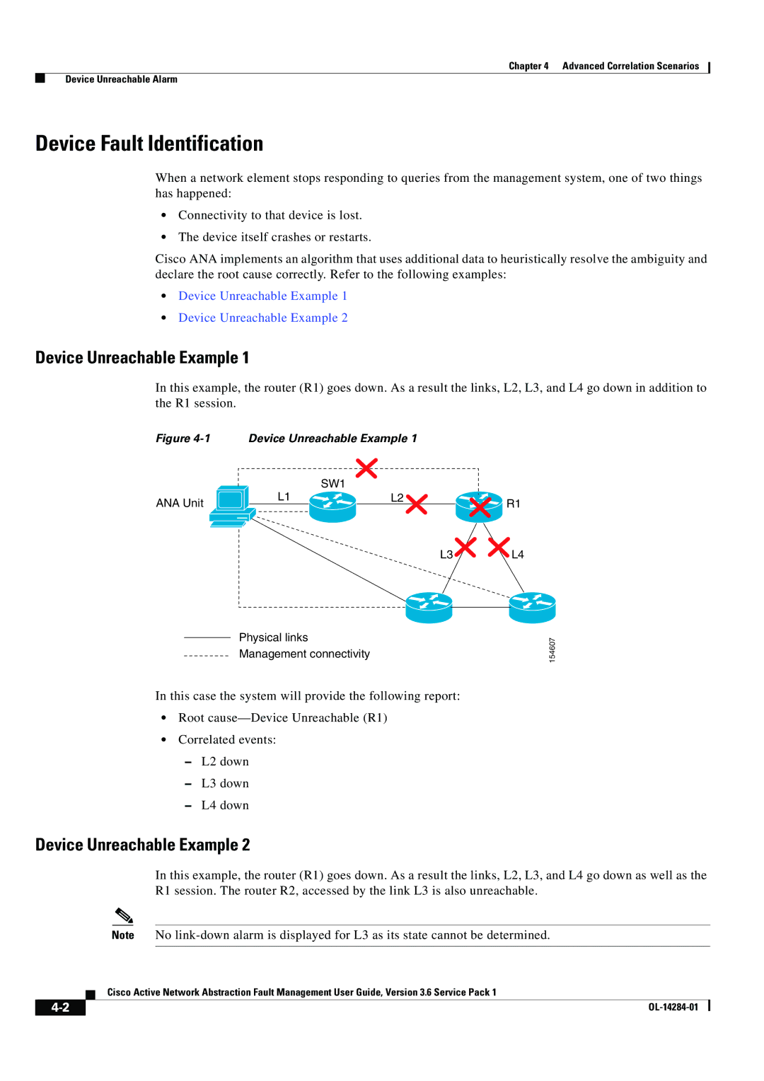 Cisco Systems 3.6 specifications Device Fault Identification, Device Unreachable Example 