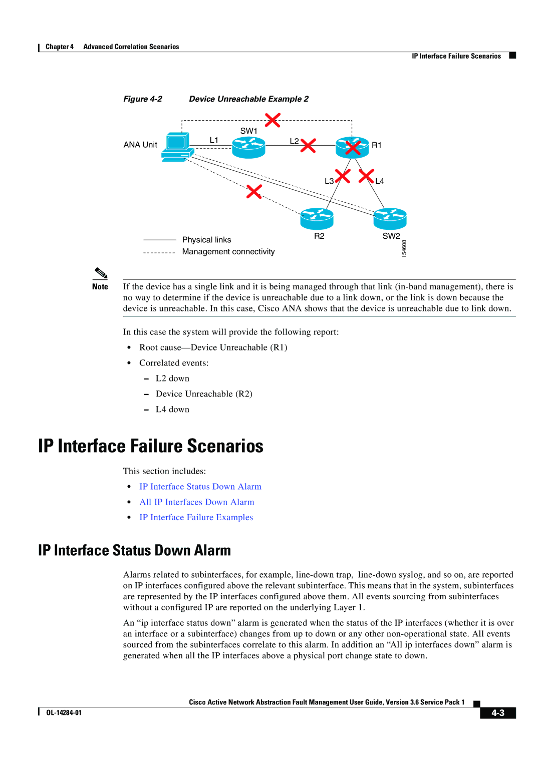 Cisco Systems 3.6 specifications IP Interface Failure Scenarios, IP Interface Status Down Alarm 