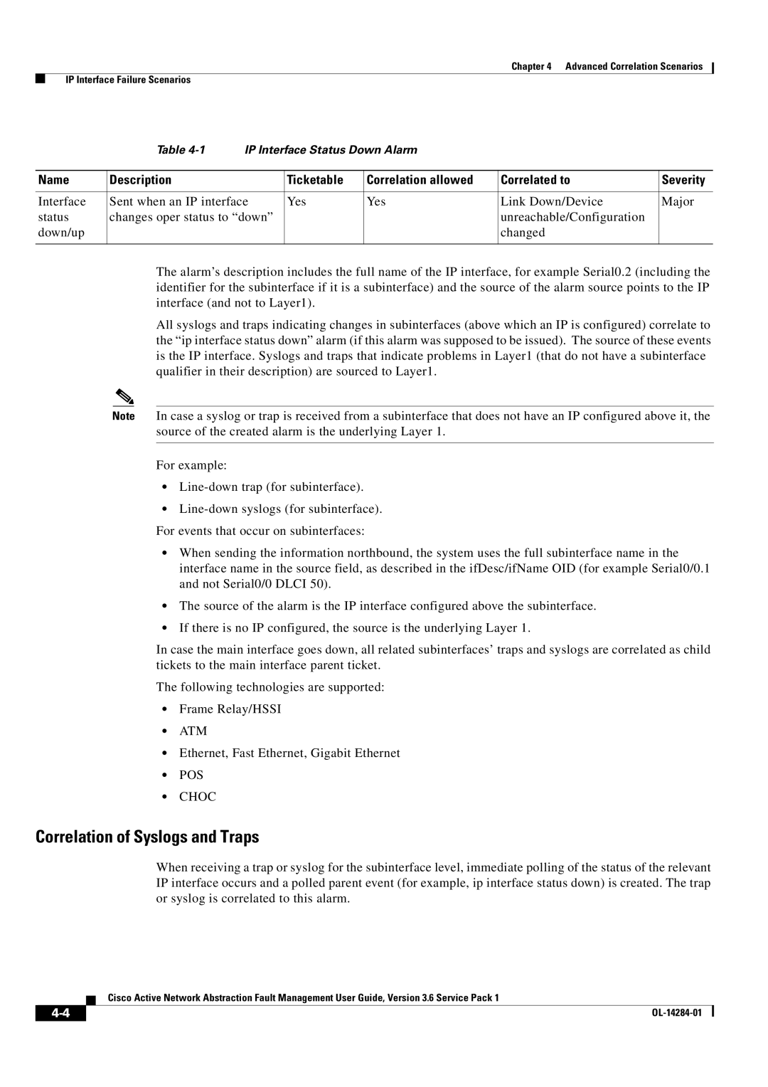 Cisco Systems 3.6 specifications Correlation of Syslogs and Traps 