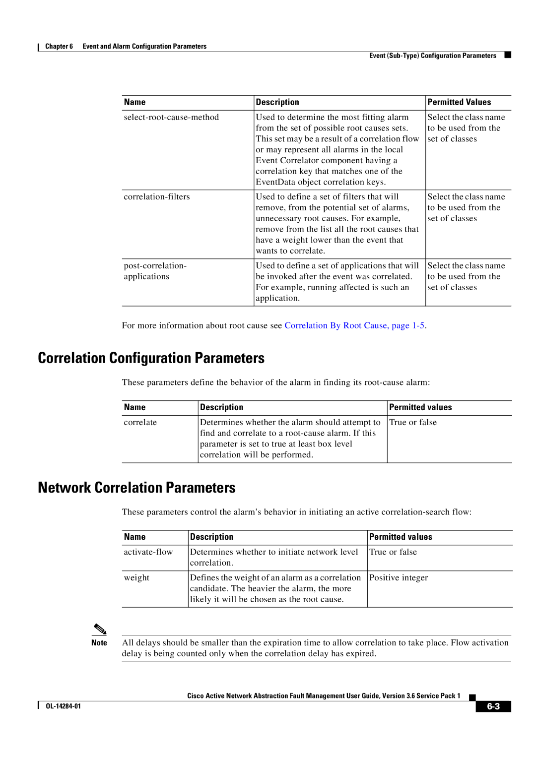 Cisco Systems 3.6 specifications Correlation Configuration Parameters, Network Correlation Parameters 