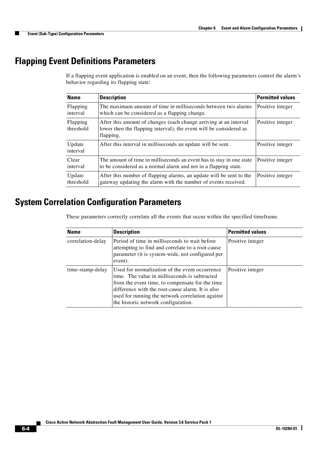 Cisco Systems 3.6 specifications Flapping Event Definitions Parameters, System Correlation Configuration Parameters 