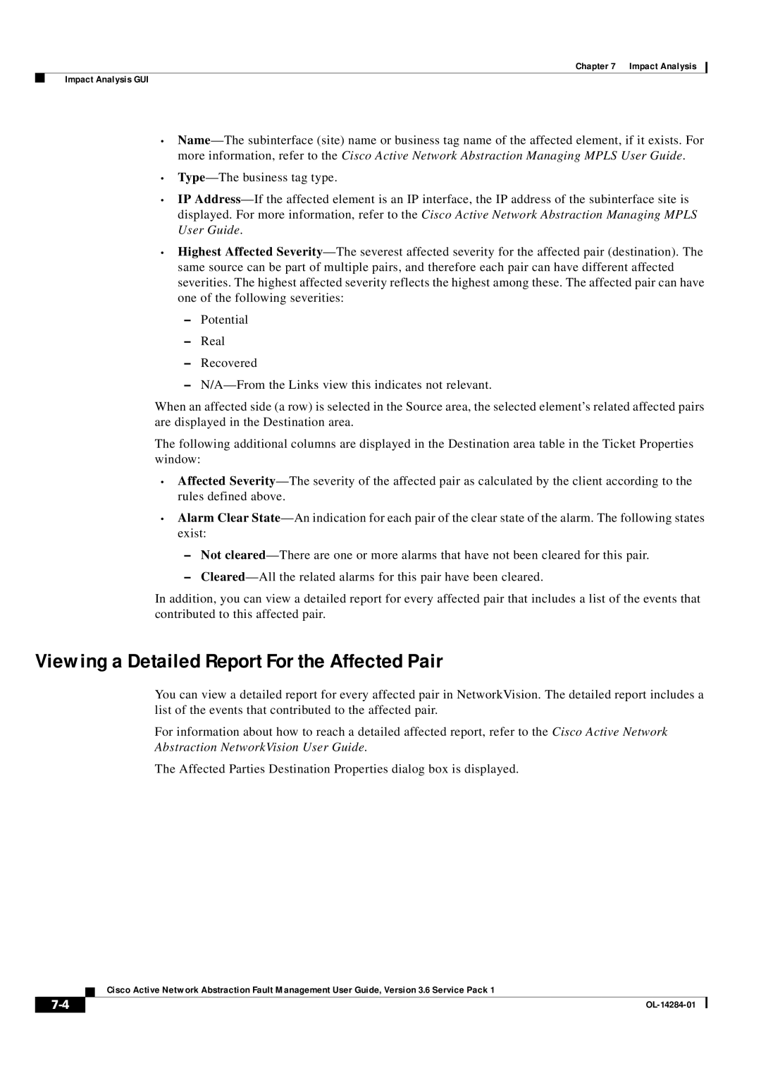 Cisco Systems 3.6 specifications Viewing a Detailed Report For the Affected Pair 