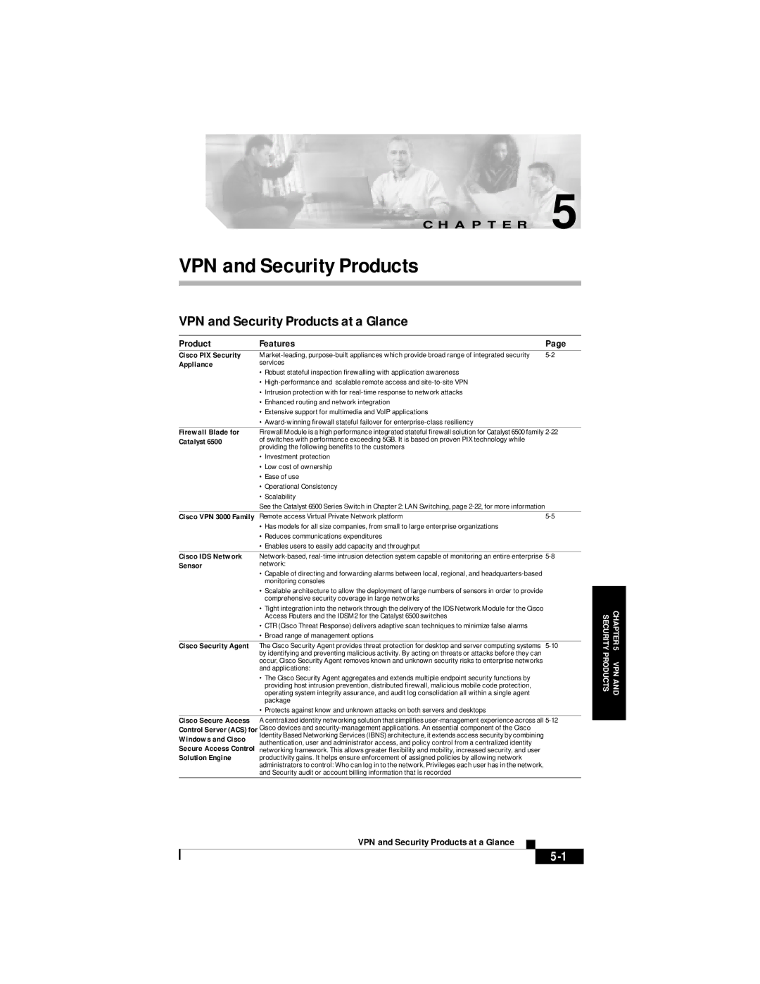 Cisco Systems 2600, 3600, 3700, and 7200 manual VPN and Security Products at a Glance, A P T E R, Product Features 