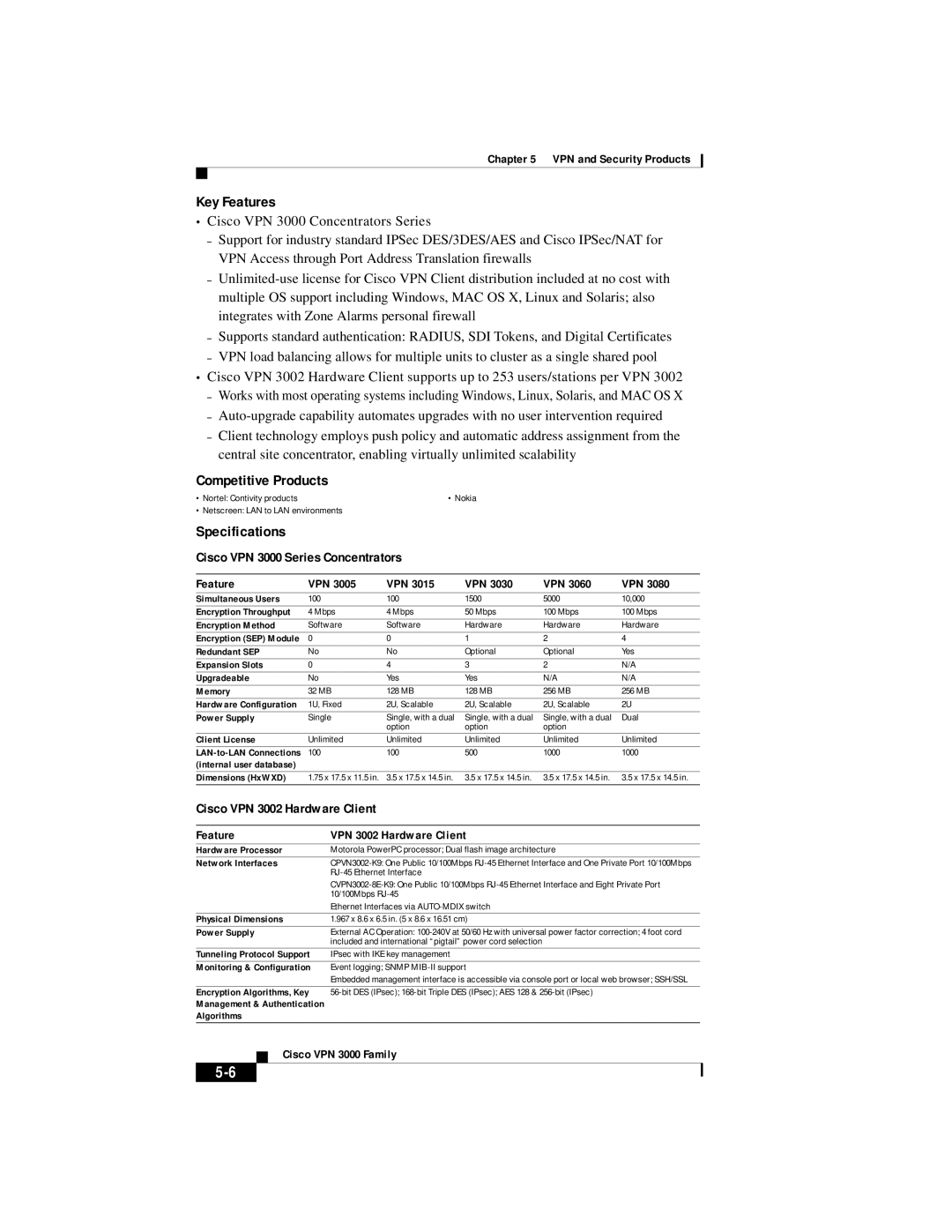 Cisco Systems 2600, 3600, 3700, and 7200, Cisco 1700 manual Feature VPN 3002 Hardware Client 