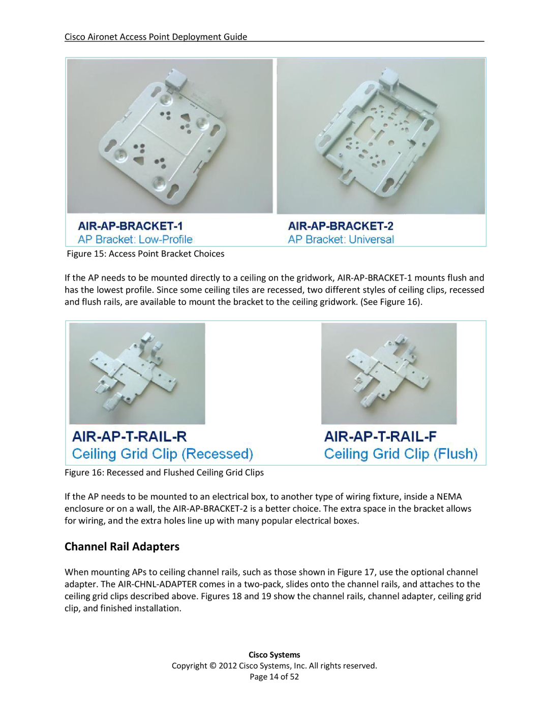 Cisco Systems AP2600, AIRCAP1602EAK9, 3602i, AP3600, AP1600, AIRCAP3602IAK9RF manual Channel Rail Adapters 