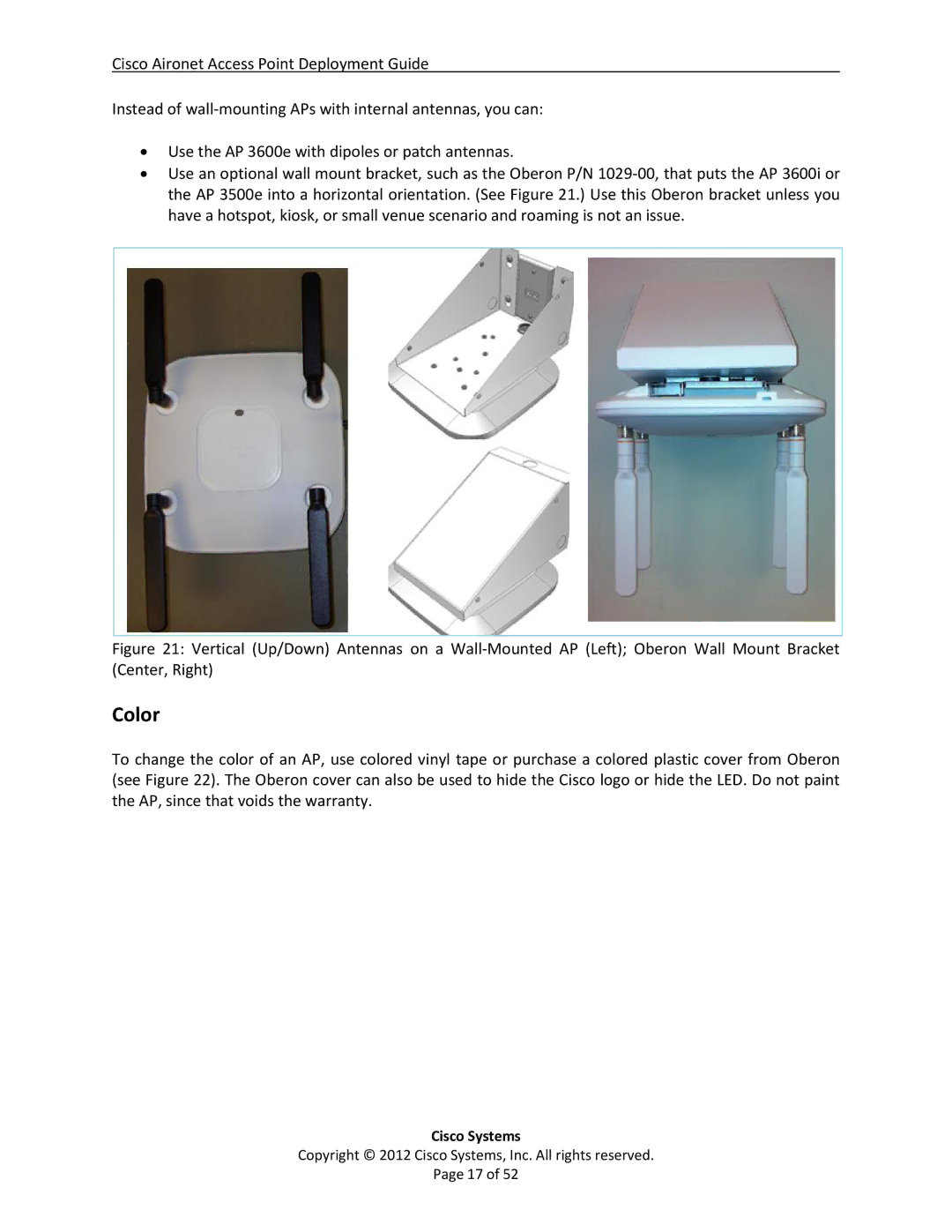 Cisco Systems AIRCAP3602IAK9RF, AIRCAP1602EAK9, 3602i, AP2600, AP3600, AP1600 manual Color 