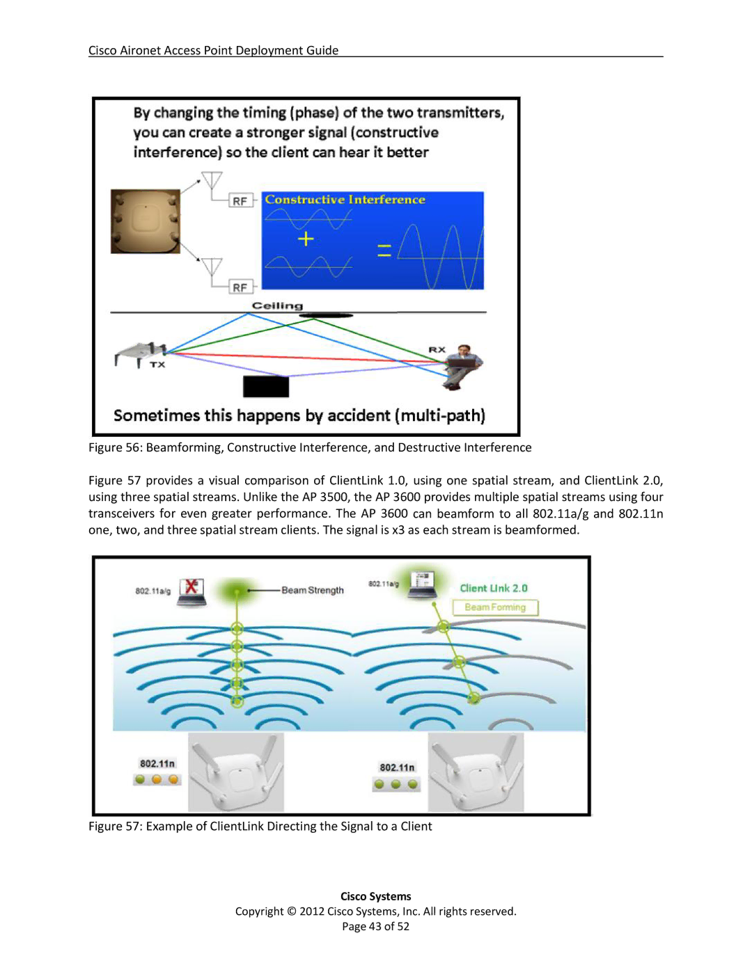 Cisco Systems 3602i, AIRCAP1602EAK9, AP2600, AP3600, AP1600 manual Example of ClientLink Directing the Signal to a Client 