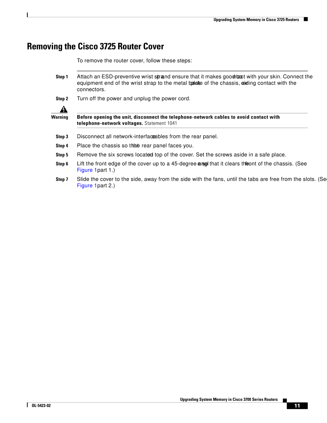 Cisco Systems 3745 Series, 3600 Series, 3725 Series manual Removing the Cisco 3725 Router Cover 