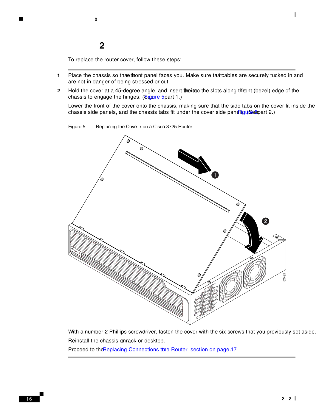 Cisco Systems 3725 Series, 3600 Series manual Replacing the Cisco 3725 Cover, Replacing the Cover on a Cisco 3725 Router 