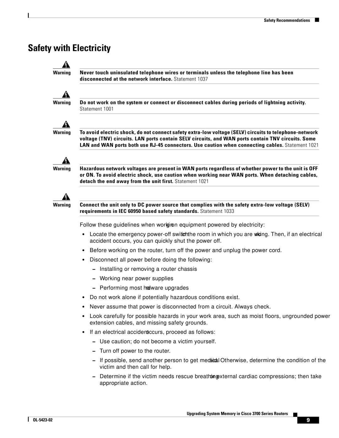 Cisco Systems 3600 Series, 3725 Series, 3745 Series manual Safety with Electricity 