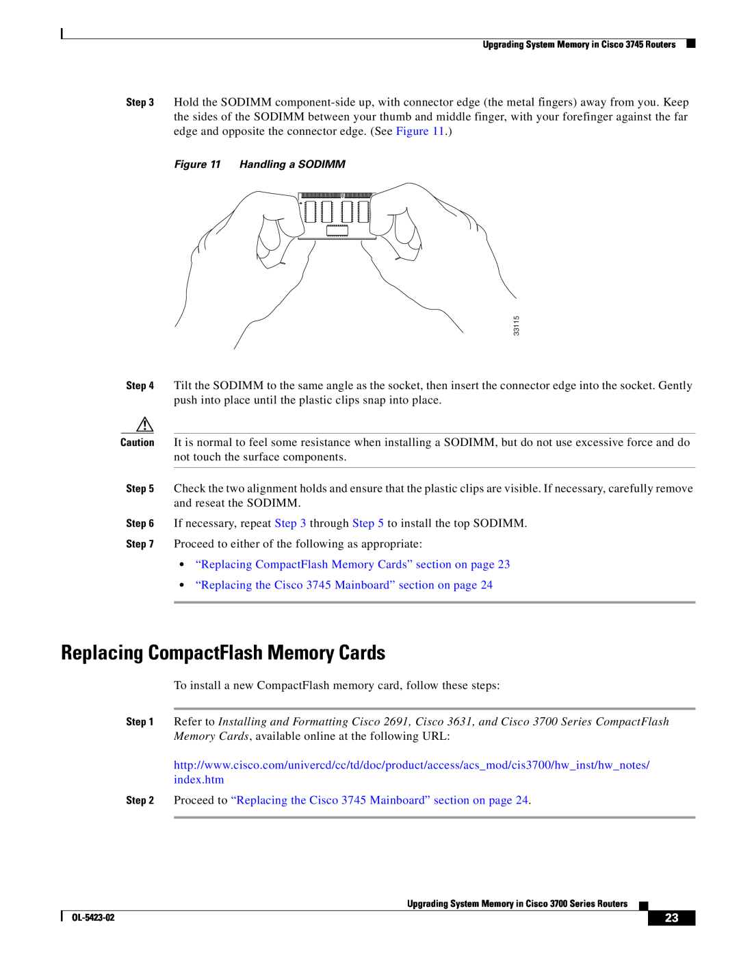 Cisco Systems 3745 Series manual “Replacing the Cisco 3745 Mainboard” section on page, Replacing CompactFlash Memory Cards 
