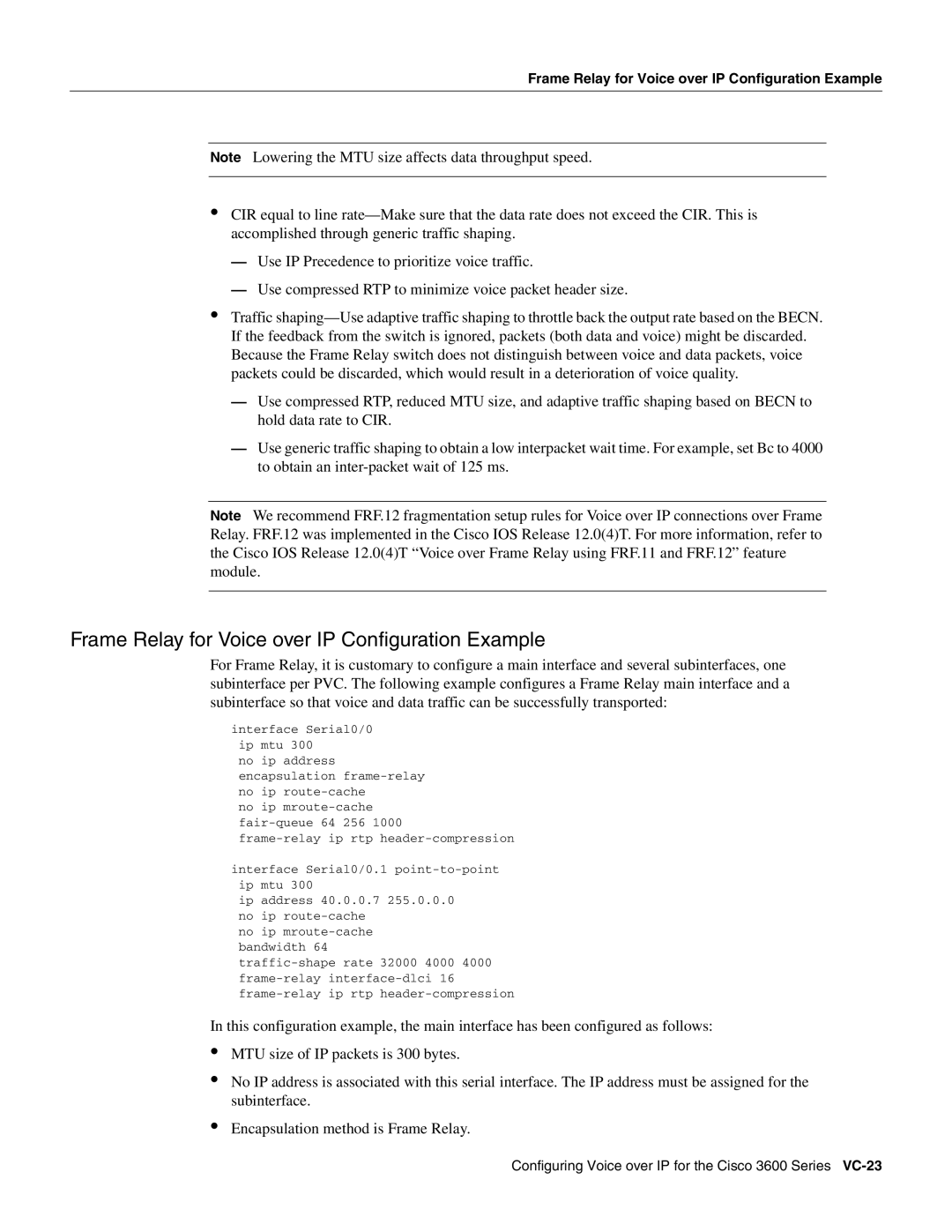 Cisco Systems 3600 manual Frame Relay for Voice over IP Configuration Example 