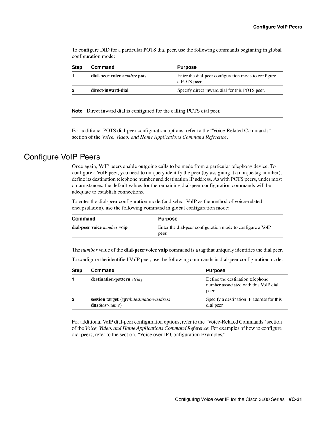 Cisco Systems 3600 manual Configure VoIP Peers 