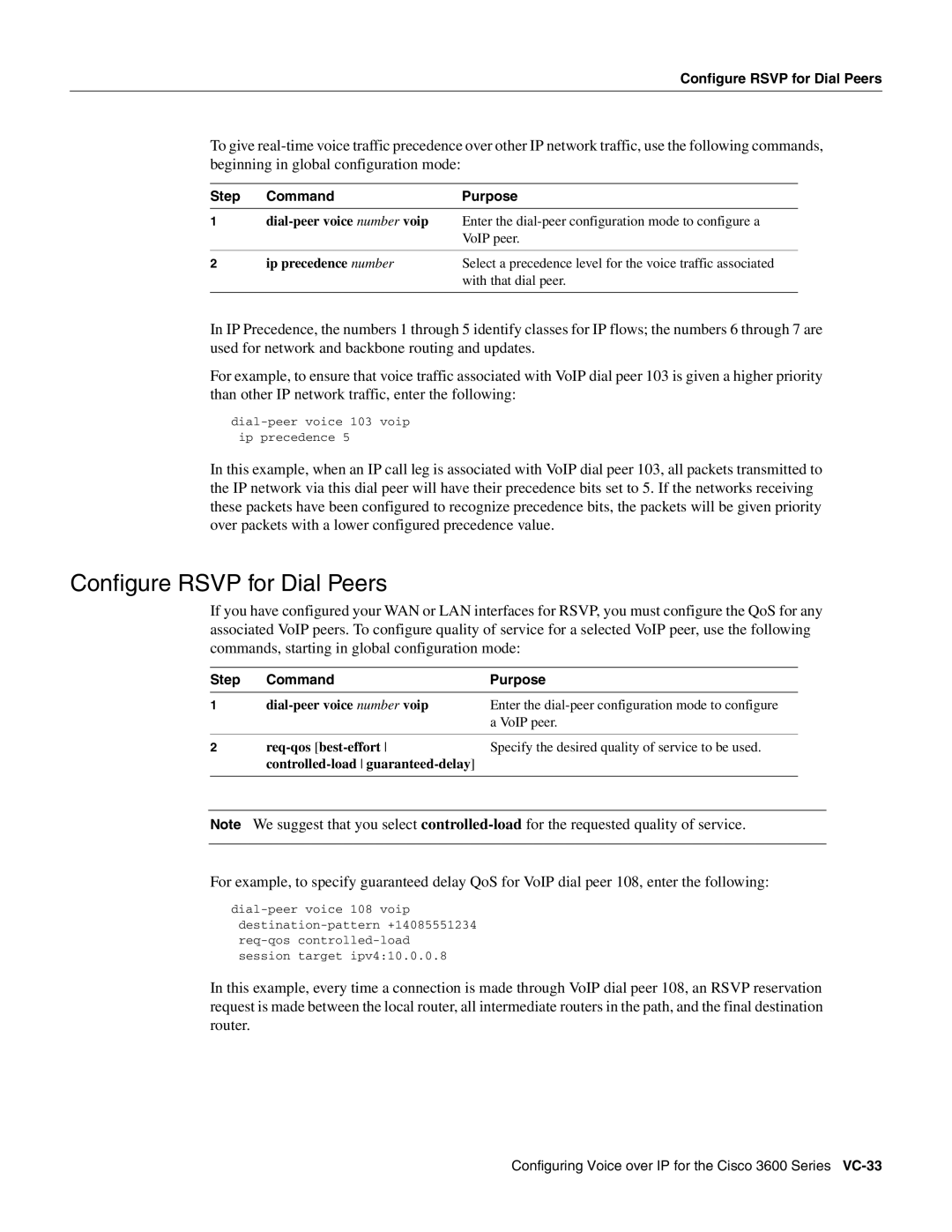 Cisco Systems 3600 manual Configure Rsvp for Dial Peers 