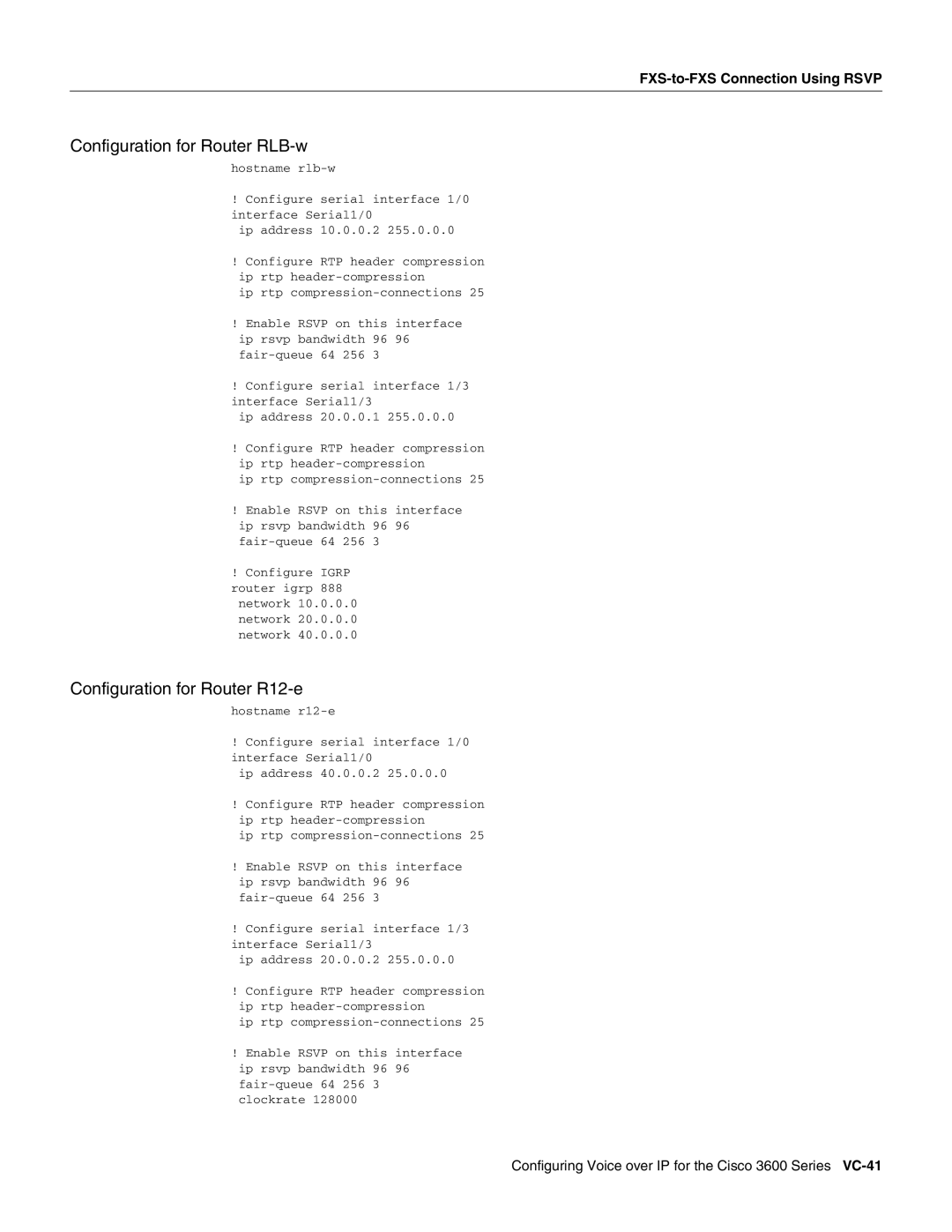 Cisco Systems 3600 manual Configuration for Router RLB-w, Configuration for Router R12-e 