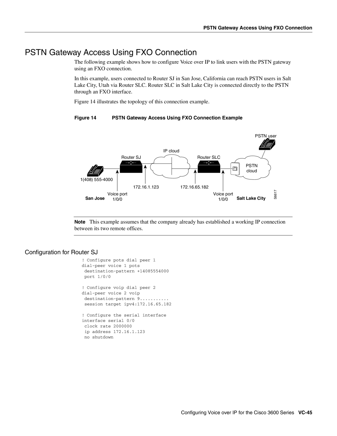 Cisco Systems 3600 manual Pstn Gateway Access Using FXO Connection Example 