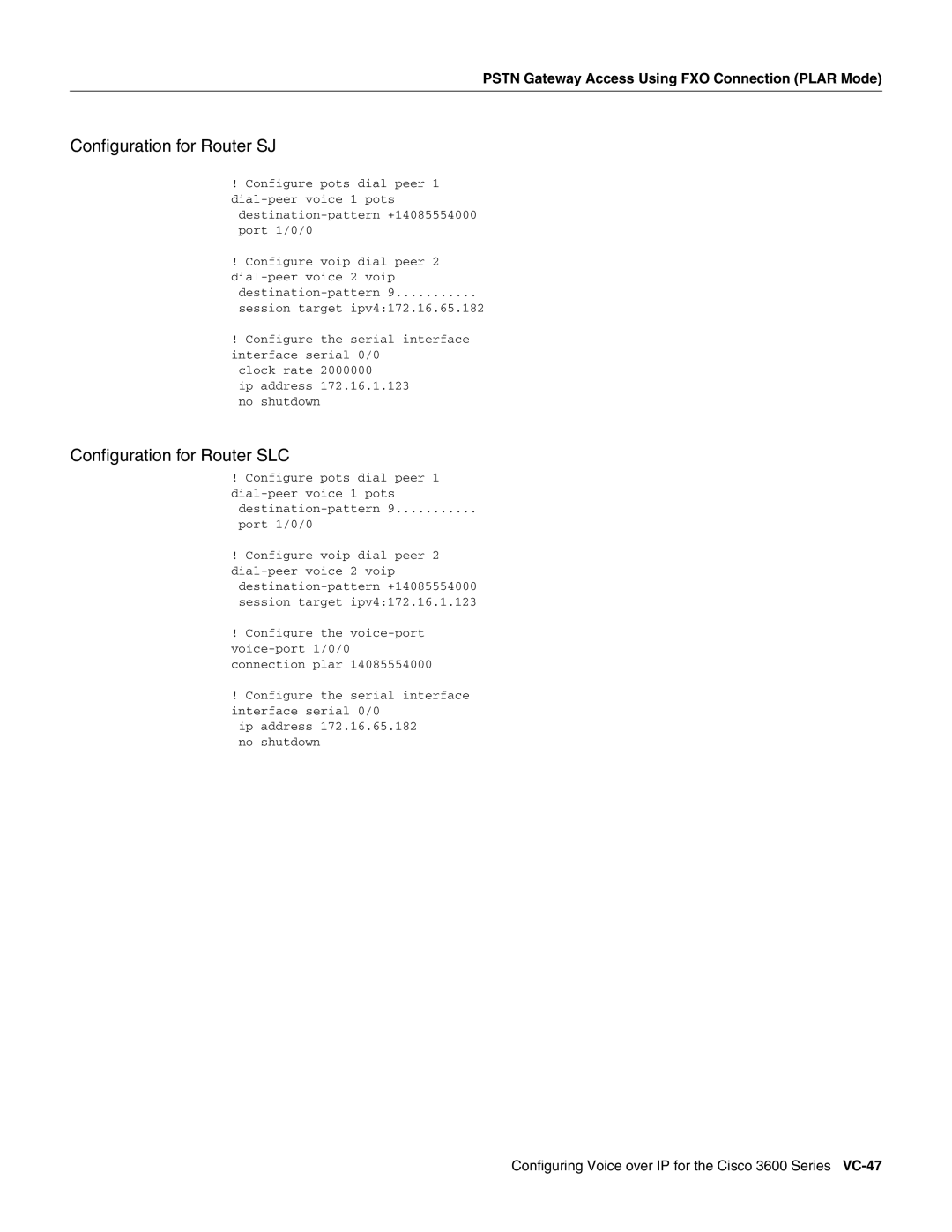 Cisco Systems manual Configuring Voice over IP for the Cisco 3600 Series VC-47 