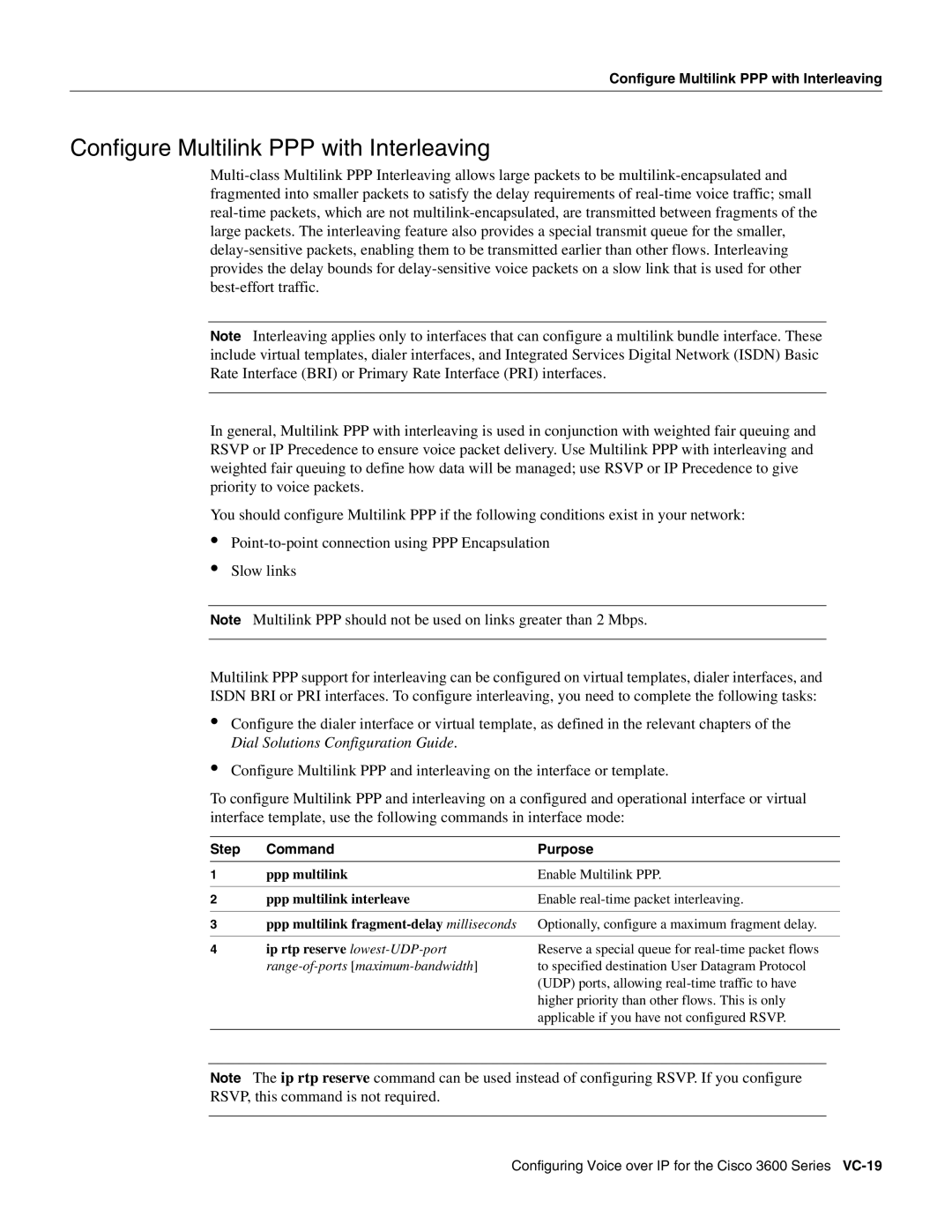 Cisco Systems 3600 manual Configure Multilink PPP with Interleaving, Step Command Purpose 