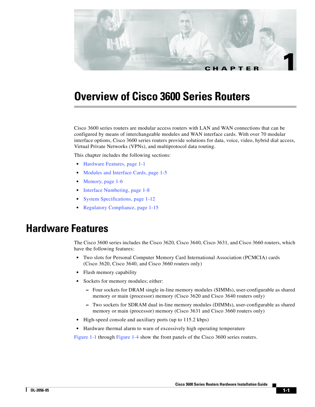 Cisco Systems specifications Hardware Features, C H A P T E R, Overview of Cisco 3600 Series Routers 