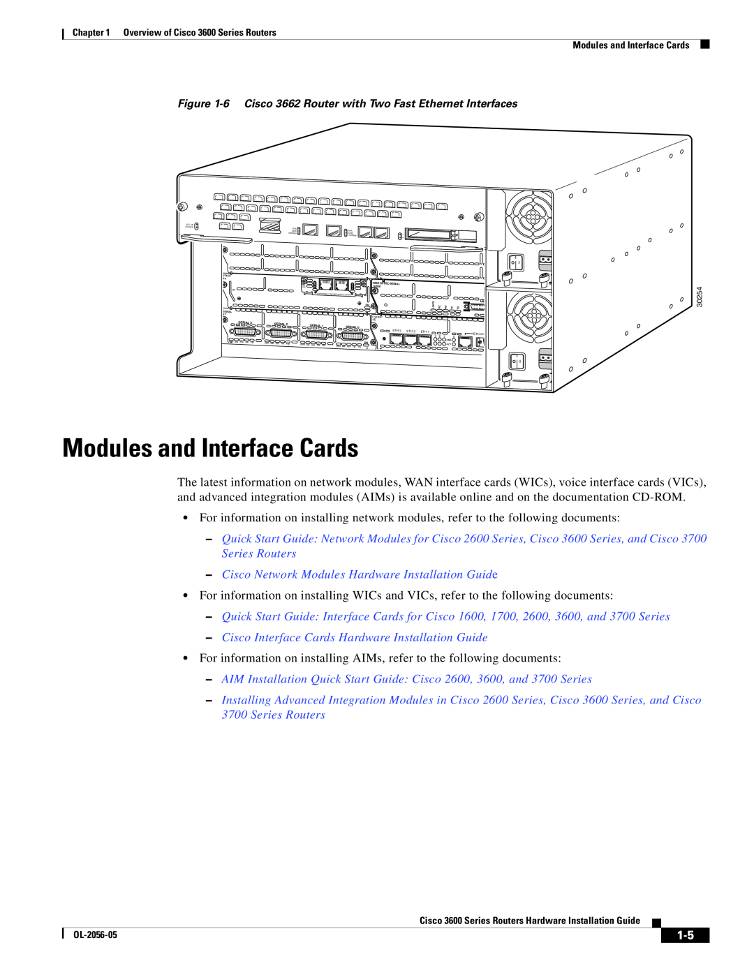 Cisco Systems 3600 specifications Modules and Interface Cards, Cisco Network Modules Hardware Installation Guide 