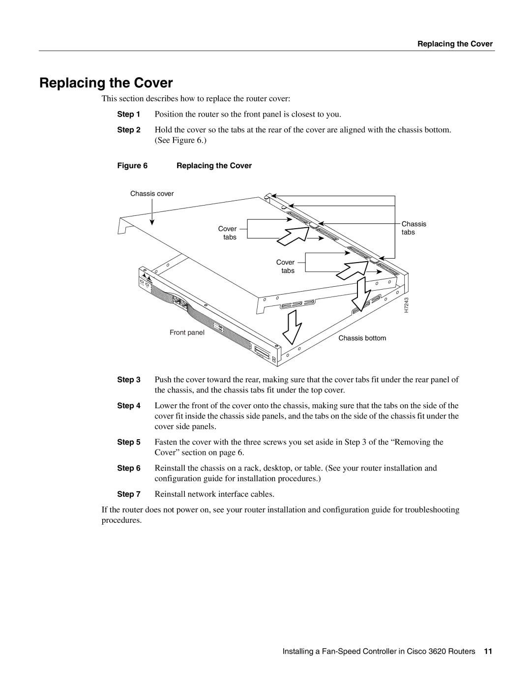 Cisco Systems 3620 manual Replacing the Cover 