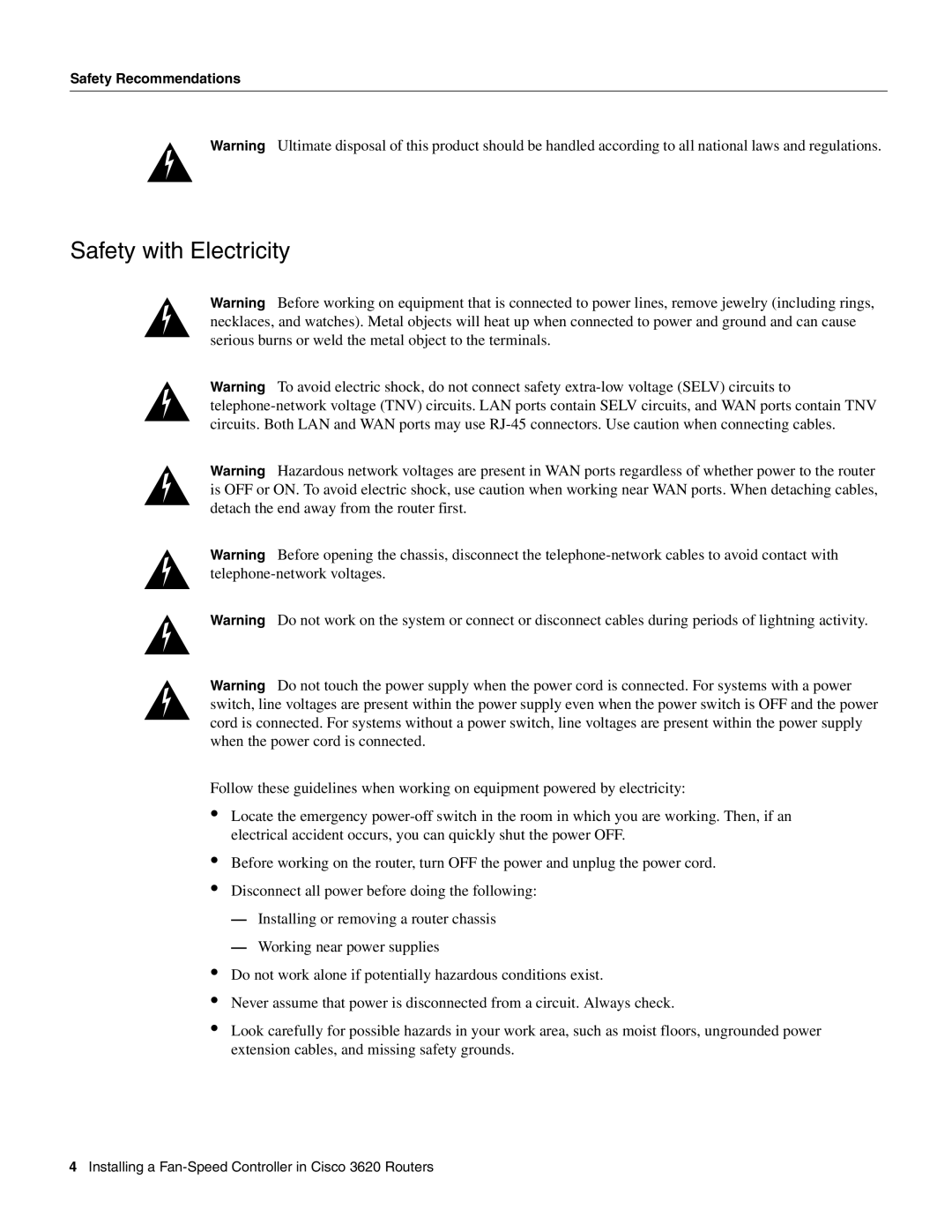 Cisco Systems 3620 manual Safety with Electricity 