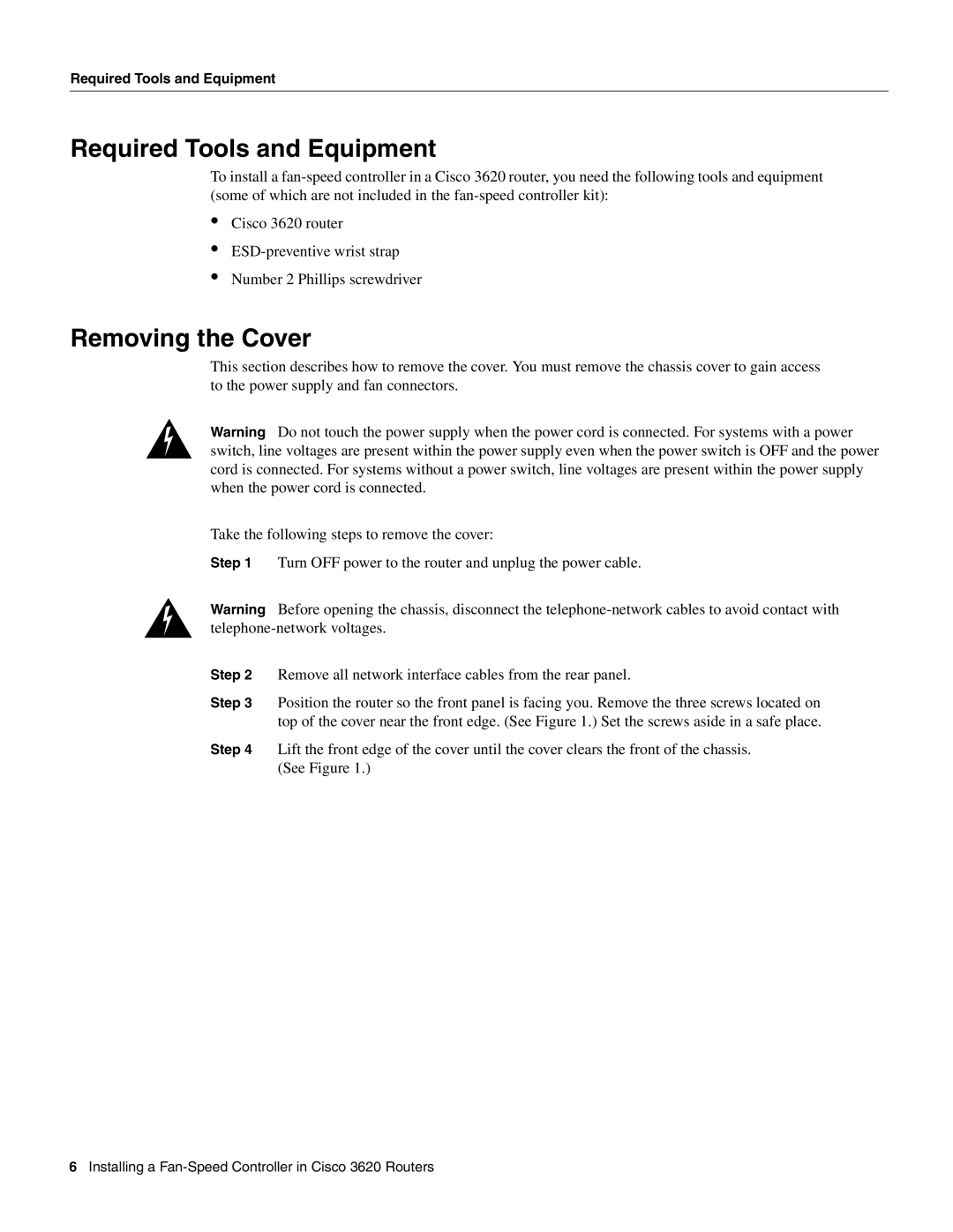 Cisco Systems 3620 manual Required Tools and Equipment, Removing the Cover 