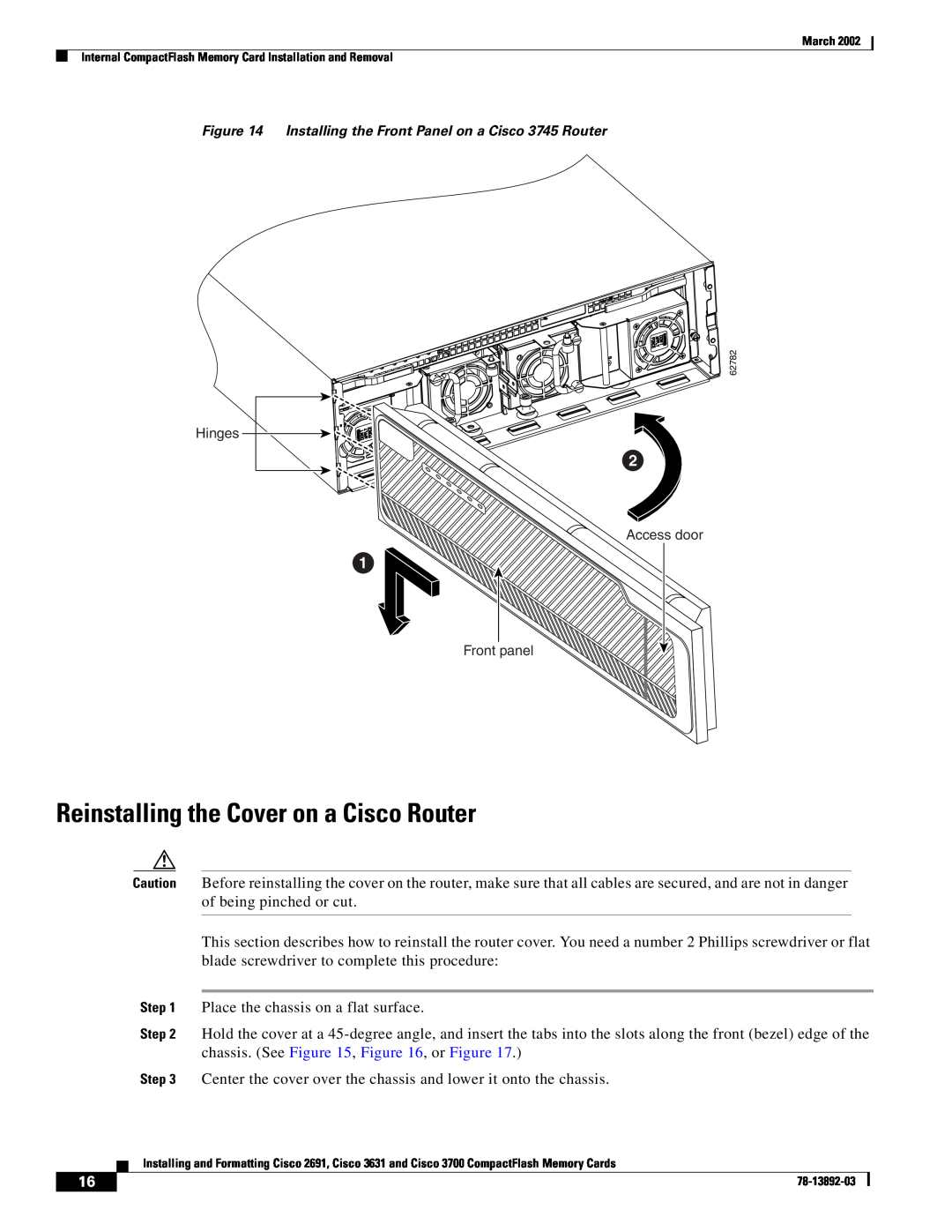Cisco Systems 3631, 2691 manual Reinstalling the Cover on a Cisco Router, chassis. See , , or Figure 