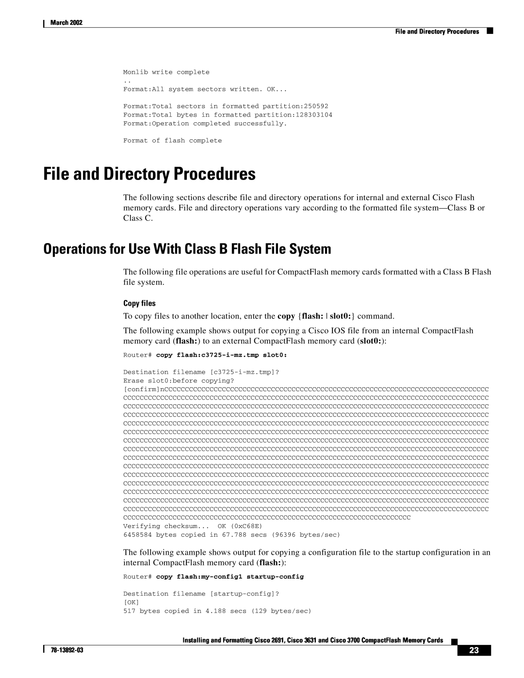 Cisco Systems 2691, 3631 manual File and Directory Procedures, Operations for Use With Class B Flash File System 