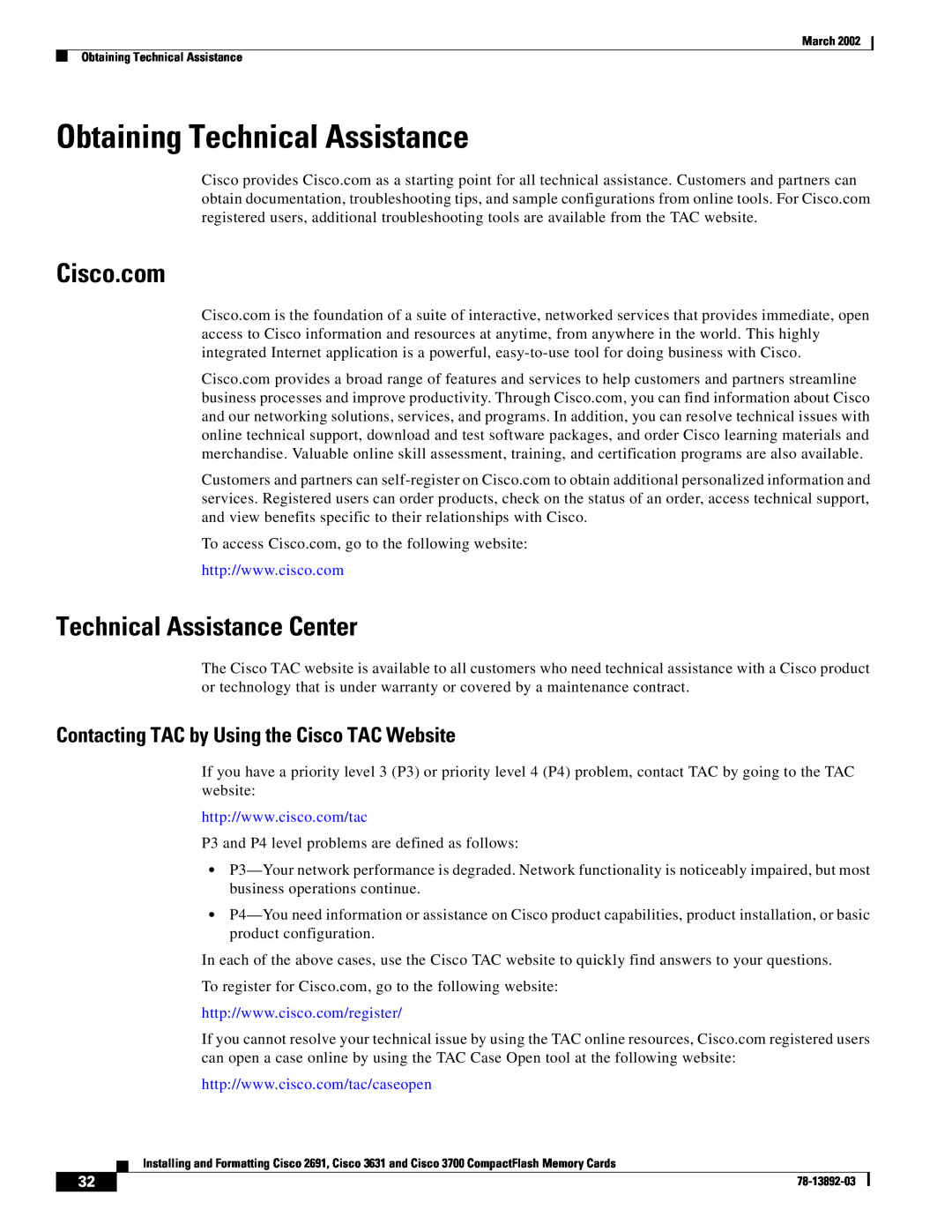 Cisco Systems 3631, 2691 manual Obtaining Technical Assistance, Cisco.com, Technical Assistance Center 