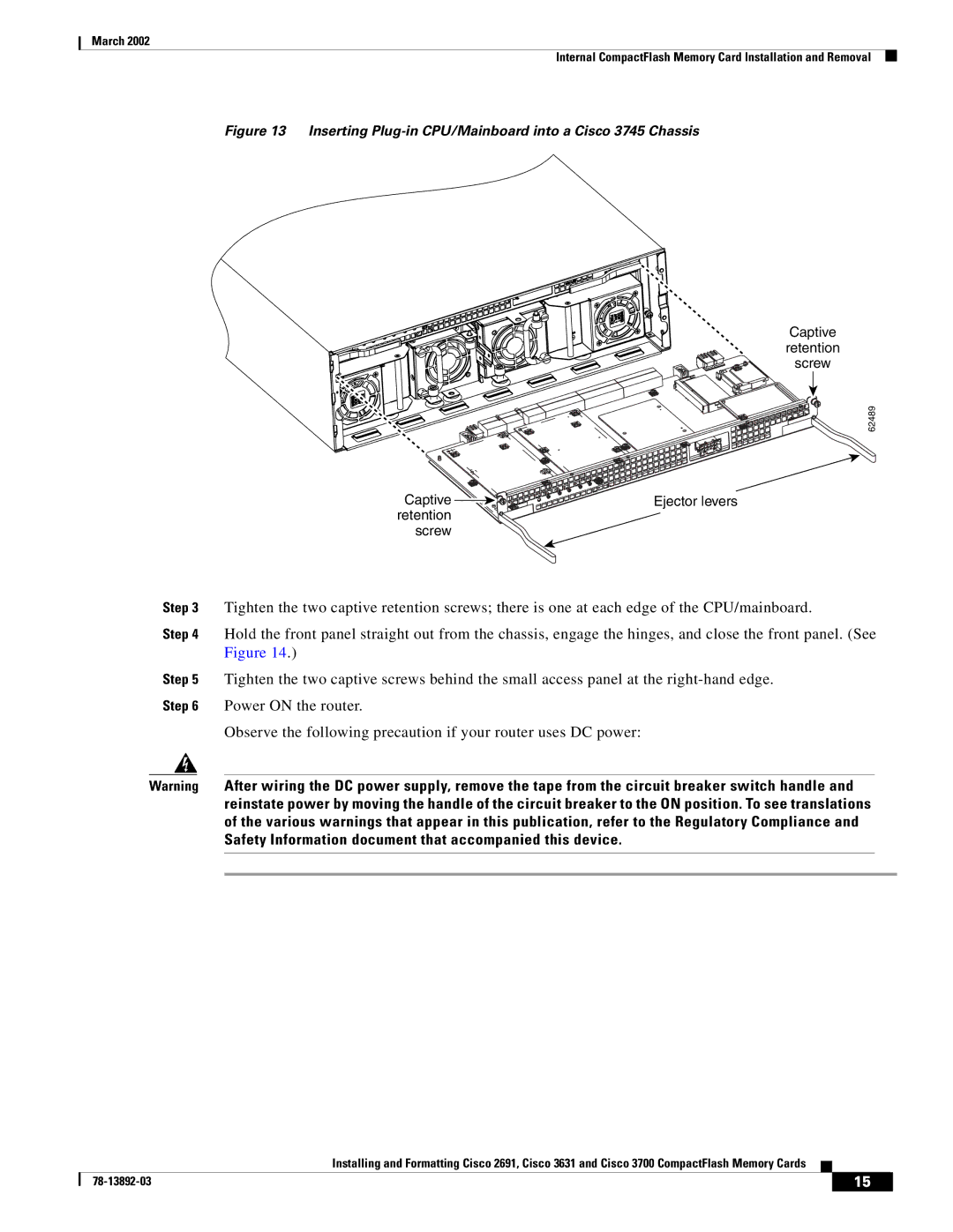 Cisco Systems 2691, 3631 manual Inserting Plug-in CPU/Mainboard into a Cisco 3745 Chassis 