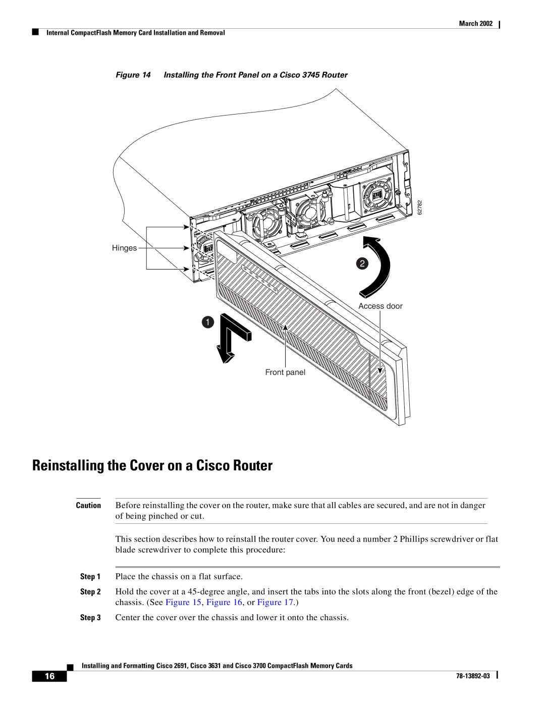 Cisco Systems 3631, 2691 manual Reinstalling the Cover on a Cisco Router, Chassis. See , , or Figure 