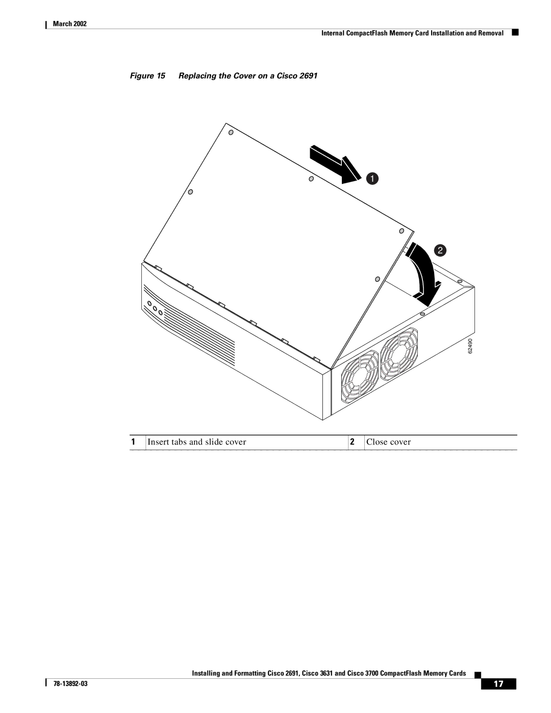 Cisco Systems 2691, 3631 manual Insert tabs and slide cover Close cover 