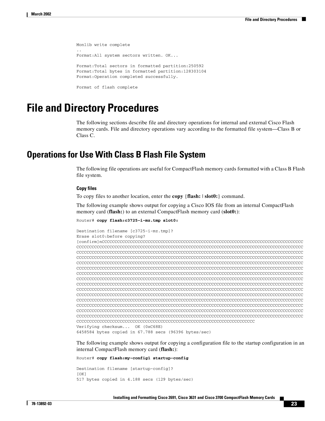 Cisco Systems 2691, 3631 manual File and Directory Procedures, Operations for Use With Class B Flash File System, Copy files 