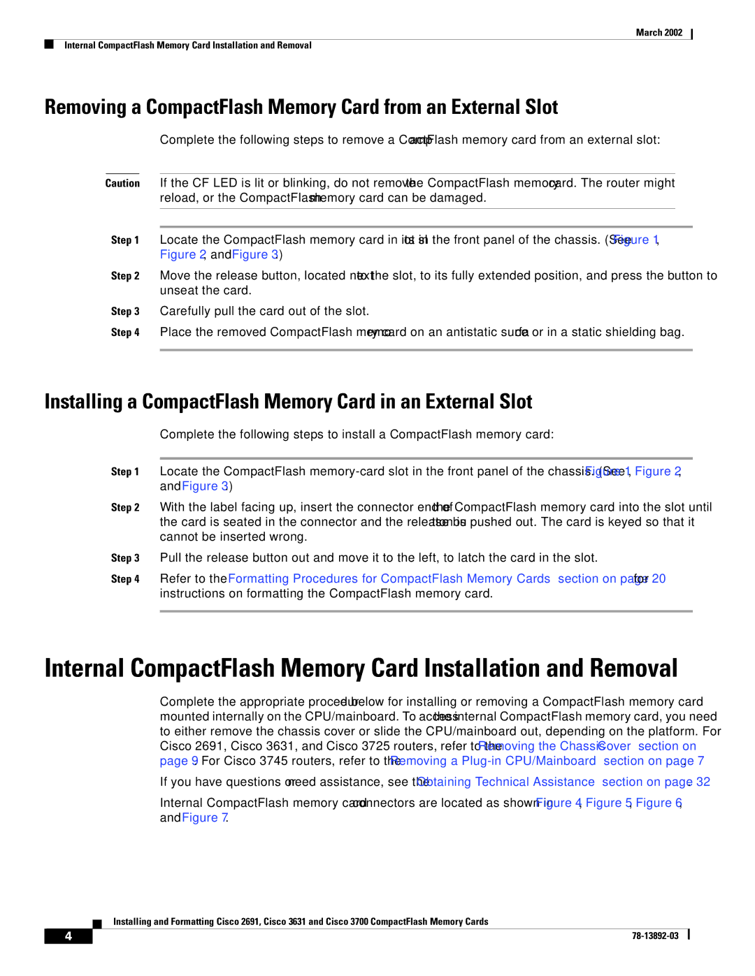 Cisco Systems 3631, 2691 manual Removing a CompactFlash Memory Card from an External Slot 