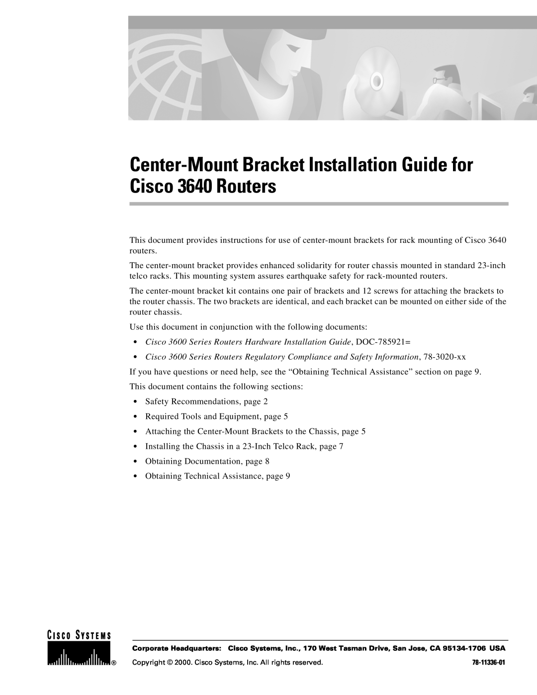 Cisco Systems manual Center-Mount Bracket Installation Guide for Cisco 3640 Routers 