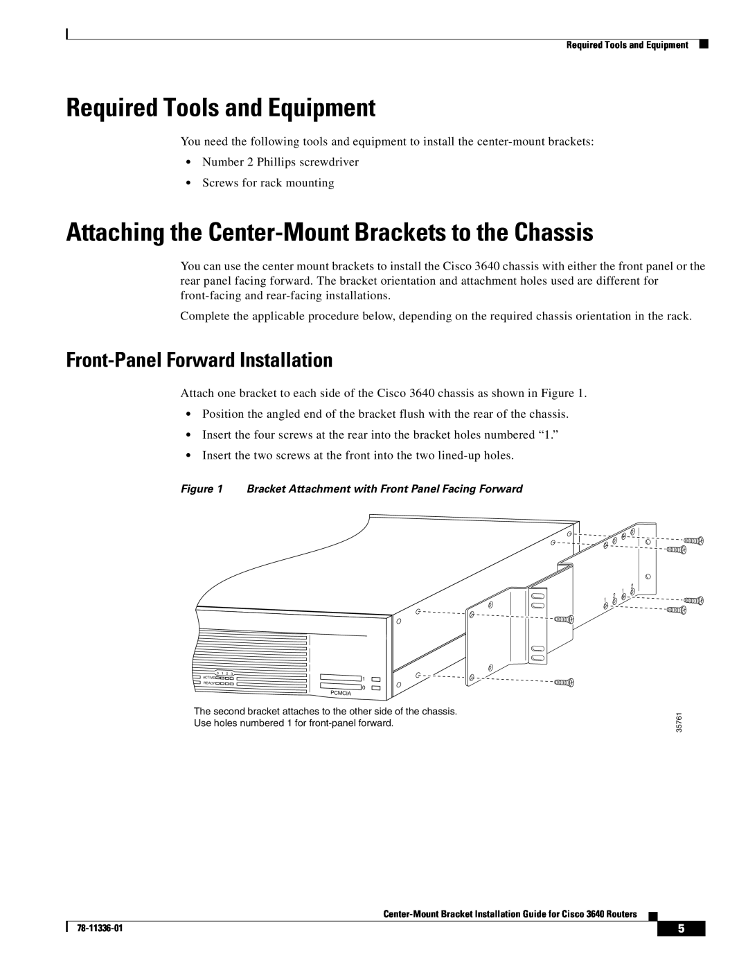 Cisco Systems 3640 manual Required Tools and Equipment, Attaching the Center-Mount Brackets to the Chassis 