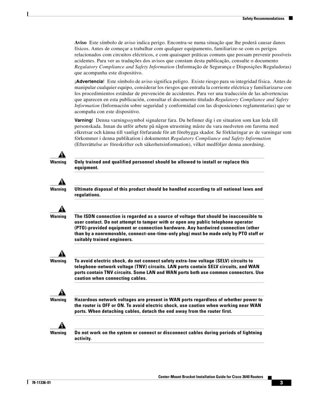 Cisco Systems 3640 manual 78-11336-01 