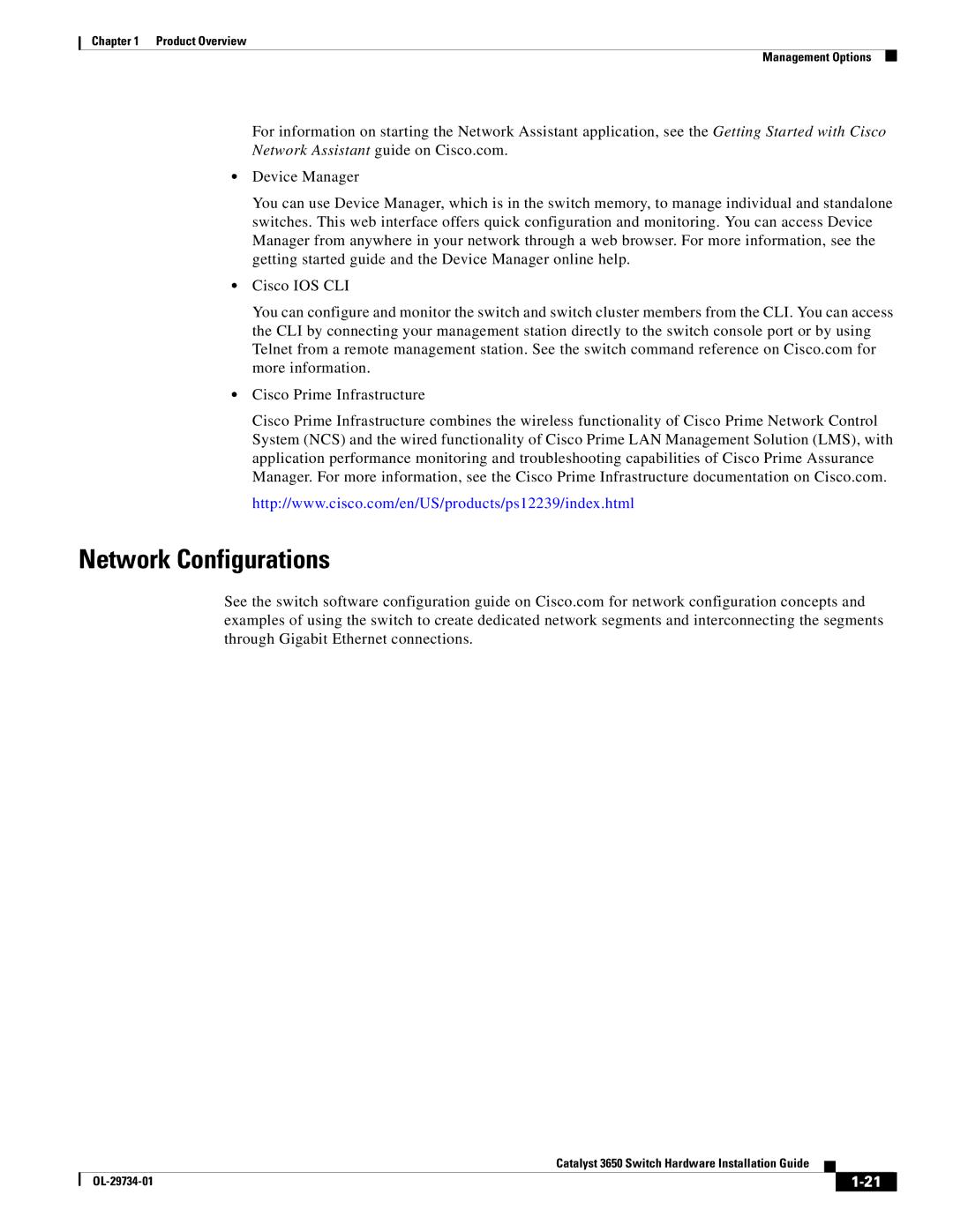 Cisco Systems 3650 manual Network Configurations 