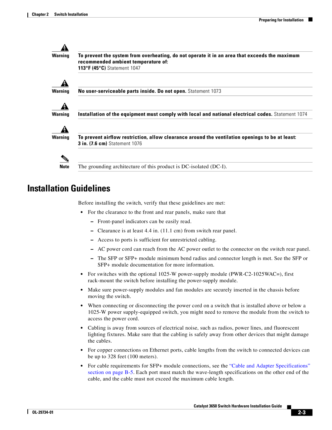 Cisco Systems 3650 manual Installation Guidelines 