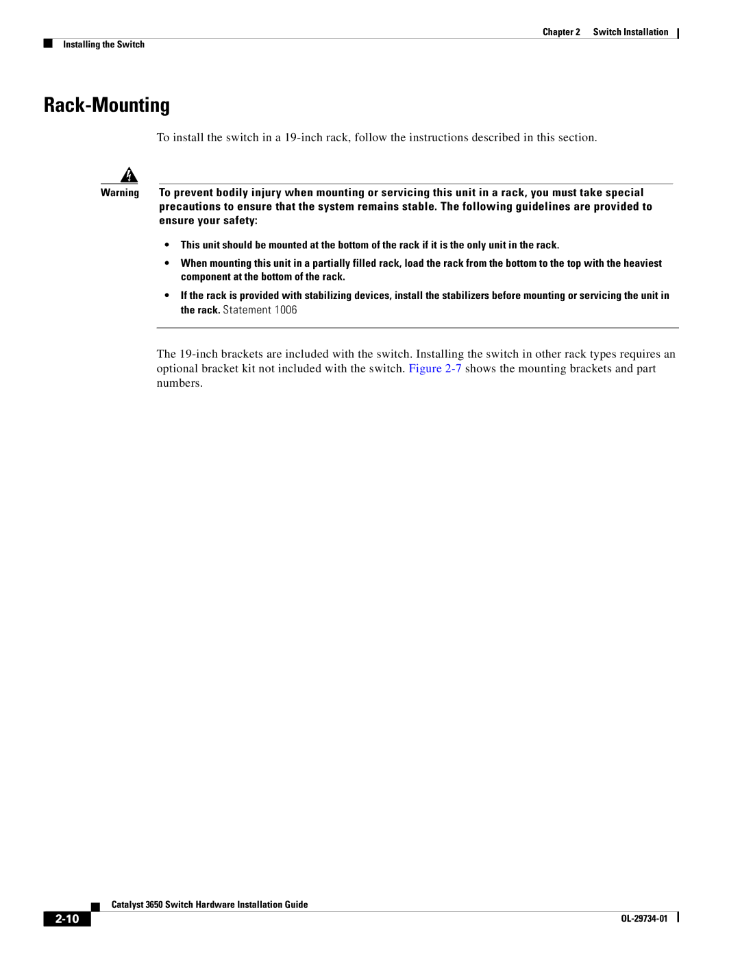 Cisco Systems 3650 manual Rack-Mounting 