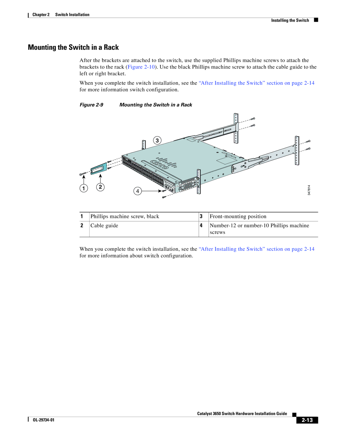 Cisco Systems 3650 manual Mounting the Switch in a Rack 