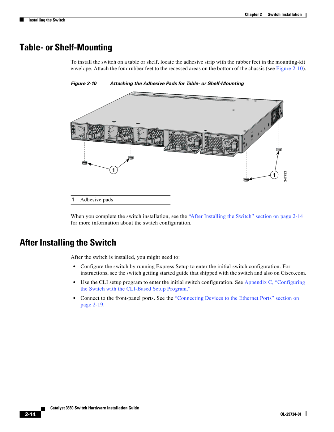 Cisco Systems 3650 manual Table- or Shelf-Mounting, After Installing the Switch 