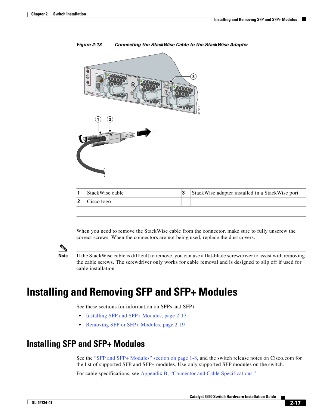 Cisco Systems 3650 manual Installing and Removing SFP and SFP+ Modules, Installing SFP and SFP+ Modules 