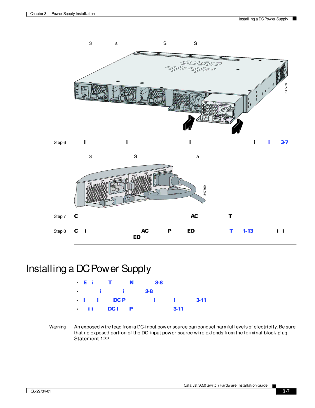 Cisco Systems 3650 manual Installing a DC Power Supply, Statement 