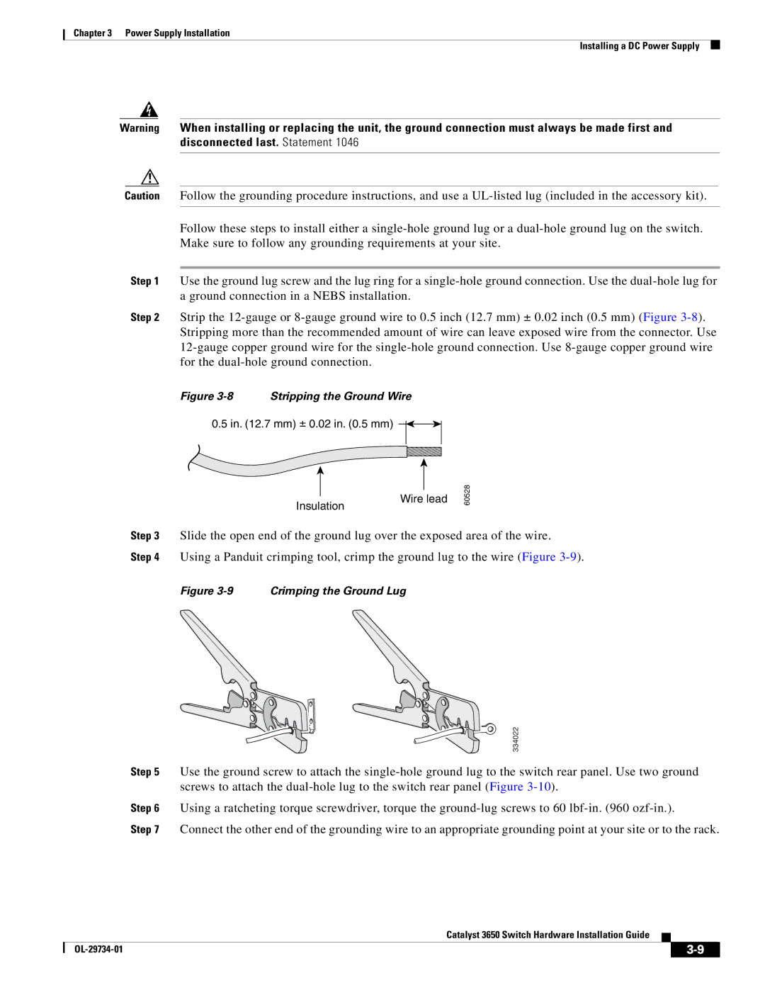 Cisco Systems 3650 manual Stripping the Ground Wire 