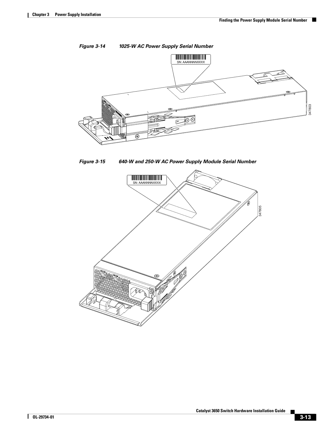 Cisco Systems 3650 manual 14 1025-W AC Power Supply Serial Number 